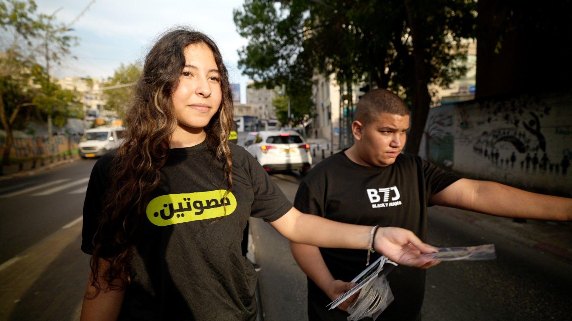Students in Nazareth handing out election leaflets