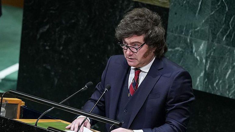 Javier Milei speaking at the UN General Assembly