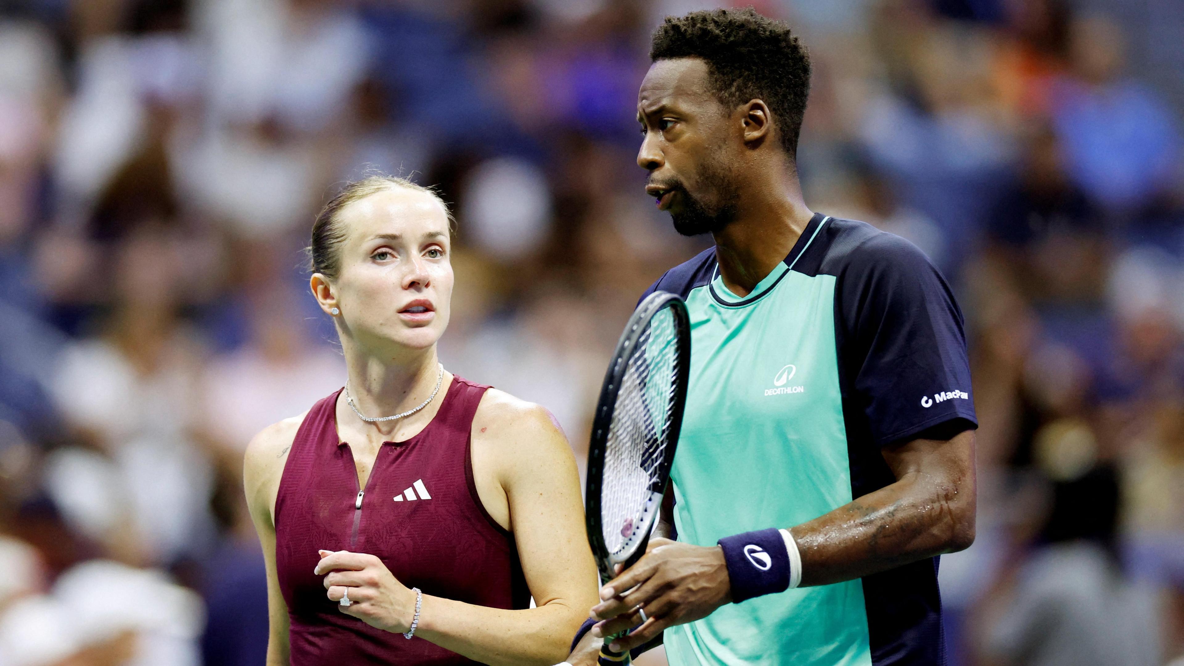 Gael Monfils and Elina Svitolina playing mixed‑doubles at the US Open