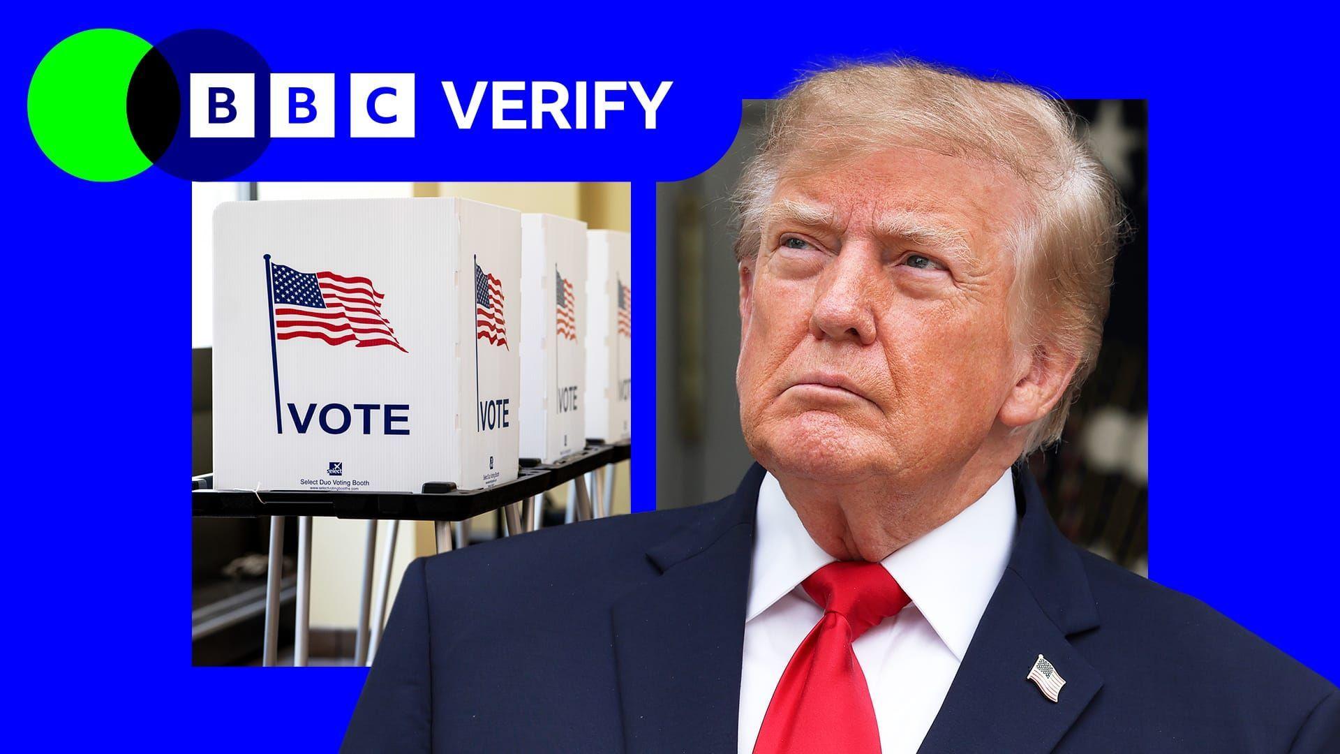 President Trump standing beside a row of voting booths
